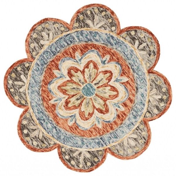 Homeroots 4 ft. Round Orange Scalloped Edge Area Rug 393673 - main